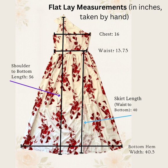 One Shoulder Red Floral Maxi Dress Size Medium Spring Summer Occasion Wear - Picture 7 of 10